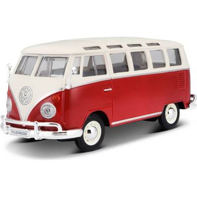 MAISTO model auta Volkswagen Van Sambawhite/red 1:25
