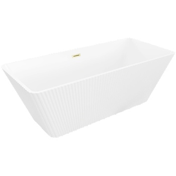Mexen Tava свободно стояща рифелована вана 170 x 75 см, бяла, златисто матов преливник - 52851707500-55 (52851707500-55)