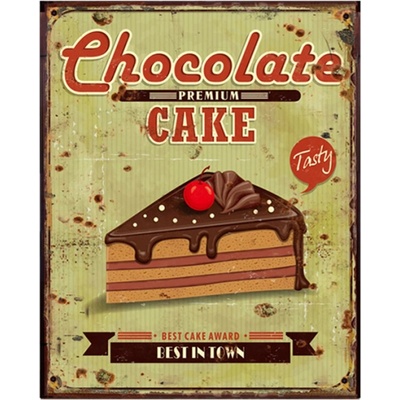 Zelená antik nástěnná kovová cedule Chocolate Cake – 25x1x33 cm