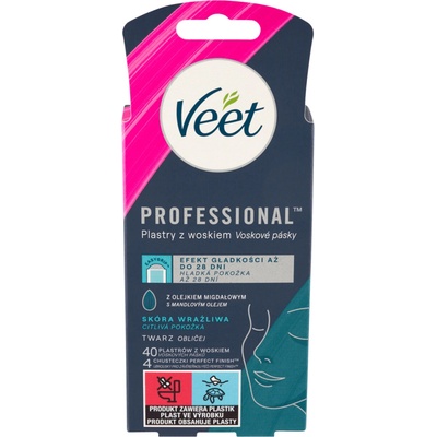 Veet Professional voskové pásky na obličej s mandlovým olejem 40 ks