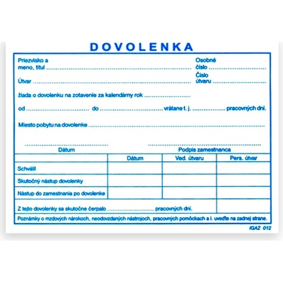 Igaz 012 Dovolenka BLOK A6 /100 list.