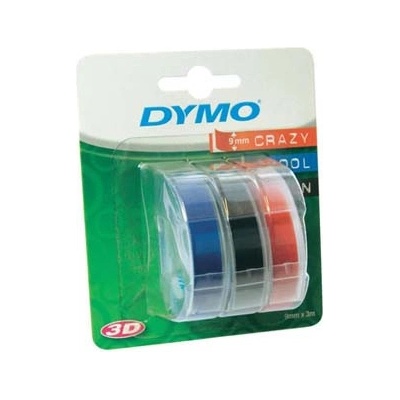 Dymo originál páska do tlačiarne štítkov, Dymo, S0847750, biely tisk/černý, modrý, červený podklad, 3m, 9mm, 1 blister/3 ks, 3D