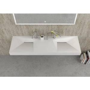 Inter Ceramic Мивка за баня ICB 15046, двойна, стенен монтаж, с отвор за смесител, бял мат, 150x46x12см (15046)