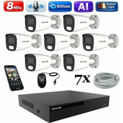 Amiko IP 7 kamerový set 4K Ultra HD 8Mpix Ai Dl Tube 1801K7