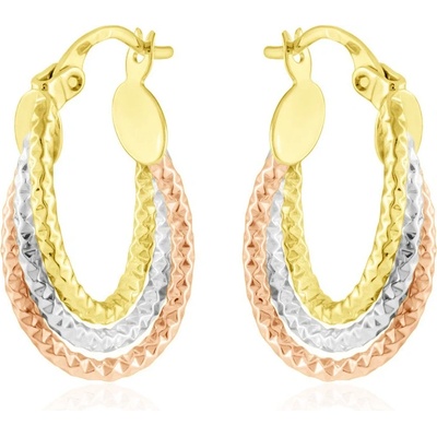 Gemmax Zlaté náušnice půlkruhy Trinity s diamantovým brusem na francouzský zámek GLECN-40231