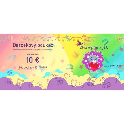 Elektronický darčekový poukaz v hodnote 10 € Druh: Farebný