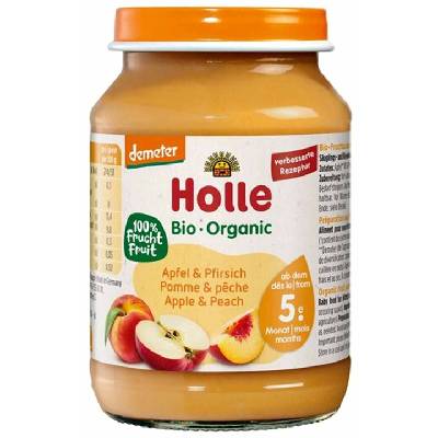 Био плодово пюре Holle - Ябълки и праскови, 190 g (BB210499)