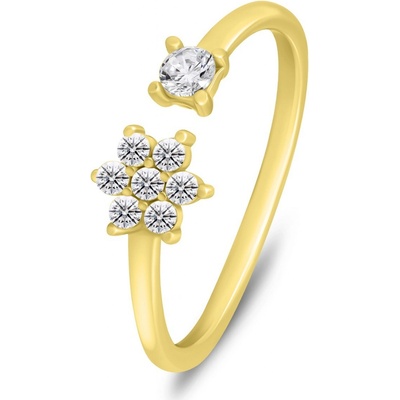 Brilio Silver pozlacený otevřený prsten se zirkony RI073Y