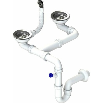 Drezový dvojsifón 3 1/2" pre granitové drezy s úsporou miesta
