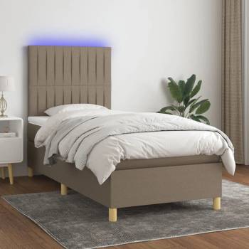 vidaXL Боксспринг легло с матрак и LED, таупе, 90x200 см, плат (3135569)