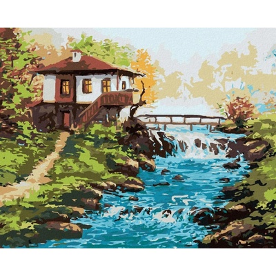 zuty Malování Podle Čísel Bulharský Dům U Řeky V Horách 80 x 100 Cm Plátno
