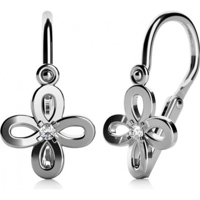 Couple, Moderní dětské náušnice Floret, bílé zlato a zirkon, 585-68-3-0535.1B00.0.00.001.14