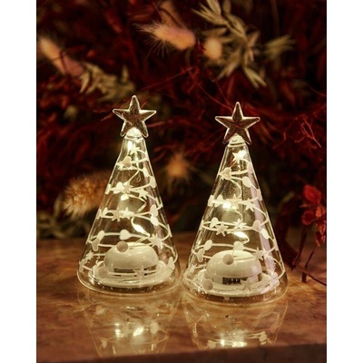 SIRIUS LED svetelný stromček sklenený, číry, sada 2 kusy, 9 cm