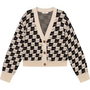 DEDICATED Дамски пуловер DEDICATED Women's Cardigan Kanan Pepita Cats Cardigan - Oat White (117-3870-0113)