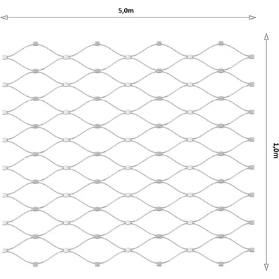 Lanová sieť, 1 x 5 m, oko 50 x 50 mm, ø 2mm, AISI 316