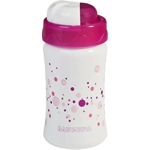 Baby-Nova Baby Nova Чаша със силиконова сламка- 340 ml, розова