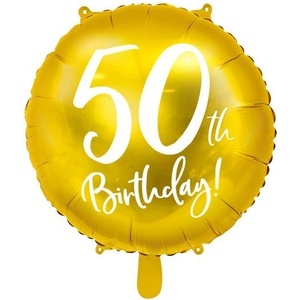 Party Deco Фолиев Балон с Надпис "50th Birthday", Златен (FB24M-50-019)