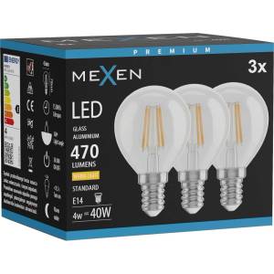 Mexen Vintis 3x LED филаментна крушка E14, G45, 4W, Топло - 2700K, 470 lm, прозрачно (L156-E14-0427-00x03)