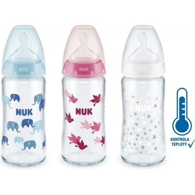 Nuk sklenená First Choice s kontrolou teploty ružová 240 ml
