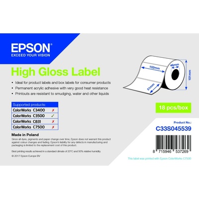 Epson lesklé atramentové štítky 102 mm x 51 mm, 610 ks/kotúč