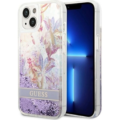 GUESS Кейс Guess GUHCP14MLFLSU за iPhone 14 Plus 6.7", лилав / лилав, твърд, Flower Liquid Glitter (3666339088392)