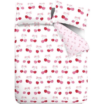 Catherine Lansfield Бяло-розово единично спално бельо 135x200 cm Cherries and Bows - Catherine Lansfield (BD/60679/W/SQS/PK)