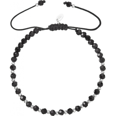 Pavona Stříbrný náramek s černými skleněnými korálky 13074.3