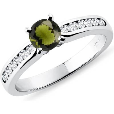 Klenota zlatý prsteň s diamantmi a vltavínom k0280052