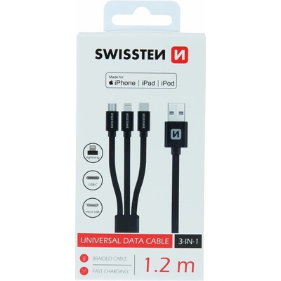 Swissten 72501101 MFi Textile 3in1, 1,2m