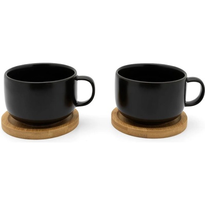 Bredemeijer group (Нидерландия) Комплект от 2 бр. керамични чаши за чай BREDEMEIJER Umea с бамбукови подложки - черни (BR 142021)