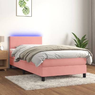 vidaXL 3134251 Boxspring postel s matrací a LED samet / barva Růžová