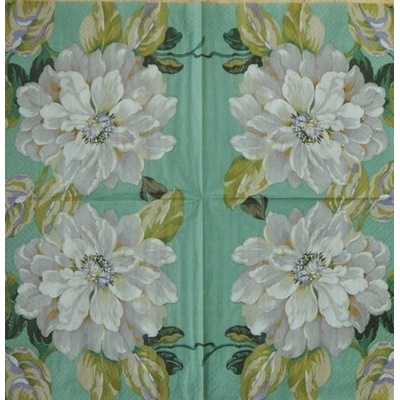 Paper Designe servítky Bílé květy na zelené 33x33cm