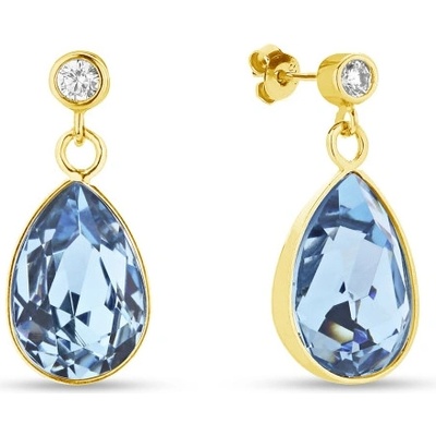 Spark stříbrné pozlacené náušnice s krystaly Swarovski Elements modrá kapka Barocco KCDG432010AQ Aqua