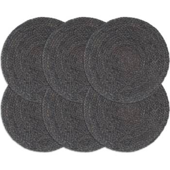 Image 1 of vidaXL Подложки за хранене, 6 бр, тъмносиви, 38 см, кръгли, юта (133837)