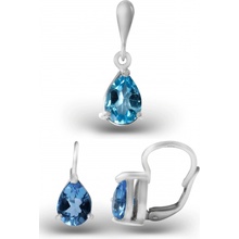 A-B Set of silver drop shaped jewelry with topaz Swiss blue 20000039