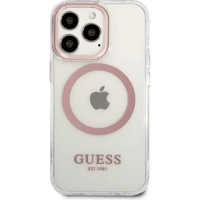 GUESS Translucent MagSafe Case - хибриден удароустойчив кейс с MagSafe за iPhone 13 Pro (прозрачен-розов)