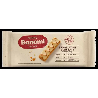 Bonomi Sfogliatine glassate krehké tyčinky z lístkového cesta s cukrovou polevou s marhuľovou príchuťou 135 g