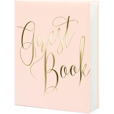 PartyDeco Книга за пожелания - розова със златен надпис
