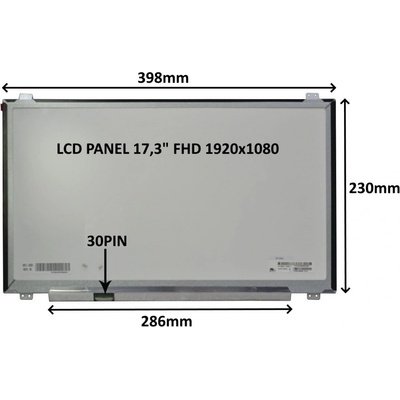 LCD PANEL 17, 3" FHD 1920x1080 30PIN MATNÝ IPS / ÚCHYTY HORE A DOLE 77047910