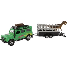 Kids Globe Traffic Land Rover 28cm kov na zpětný chod s přívěsem a dinosaurem