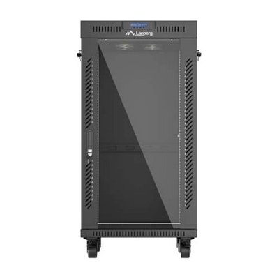 Lanberg 19" свободностоящ 22U-600X600 (плосък пакет) със стъклена врата LCD, Черен, V2 (FF01-6622-12BL)