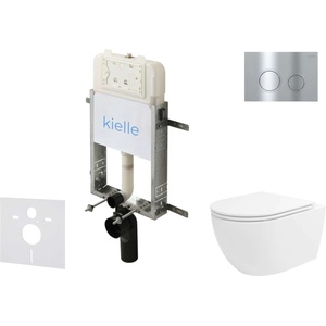 kielle Genesis New - Комплект структура за вграждане, тоалетна чиния Oudee Vortex, Rimless+, SoftClose седалка и бутон Gemini New II, лъскав хром 30528SZ32 (30528SZ32)