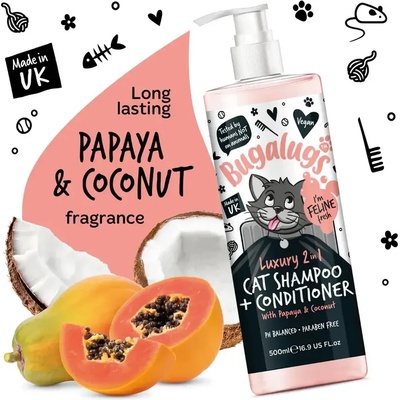 Bugalugs Luxury 2 in 1 Cat Shampoo & Conditioner Луксозен Шампоан и Балсам 2в1 за Котки 500ml