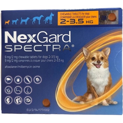 NexGard Spectra 9 mg/2 mg XS 2–3,5 kg žuvacie tablety 3 x 1 tbl.