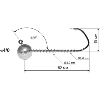Dnipro Lead Jigová hlava Barbarian 125° hook with corkscrew vel.4 15g