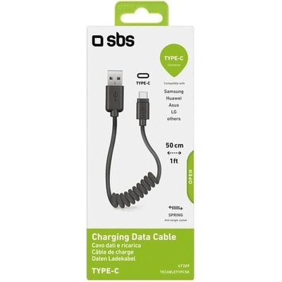 SBS TECABLETYPCSK USB/USB-C, spirálový, 0,5m, černý