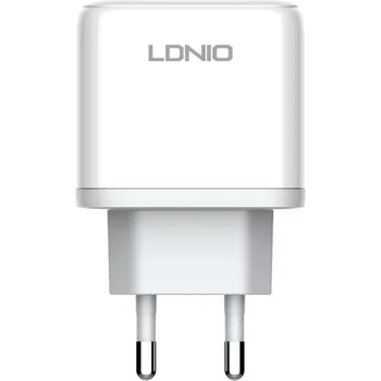 LDNIO Мрежово зарядно устройство LDNIO A2526C, 45W, 1 x Type-C F, 1 x USB F, PD, QC, PPS, С Кабел Type-C към Lightning , Бял - 40288