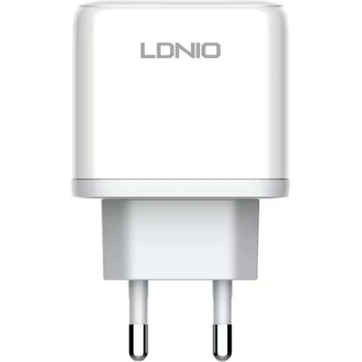 LDNIO Мрежово зарядно устройство LDNIO A2526C, 45W, 1 x Type-C F, 1 x USB F, PD, QC, PPS, С Кабел Type-C към Lightning , Бял - 40288