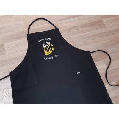 Povlečení Plus Zástěra pro muže s výšivkou černá 72x100 Pivo a gril to je můj styl