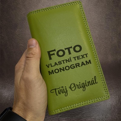 Zelené kožené pouzdro TILLBERG peněženka a obal s vlastním monogramem textem nebo fotkou